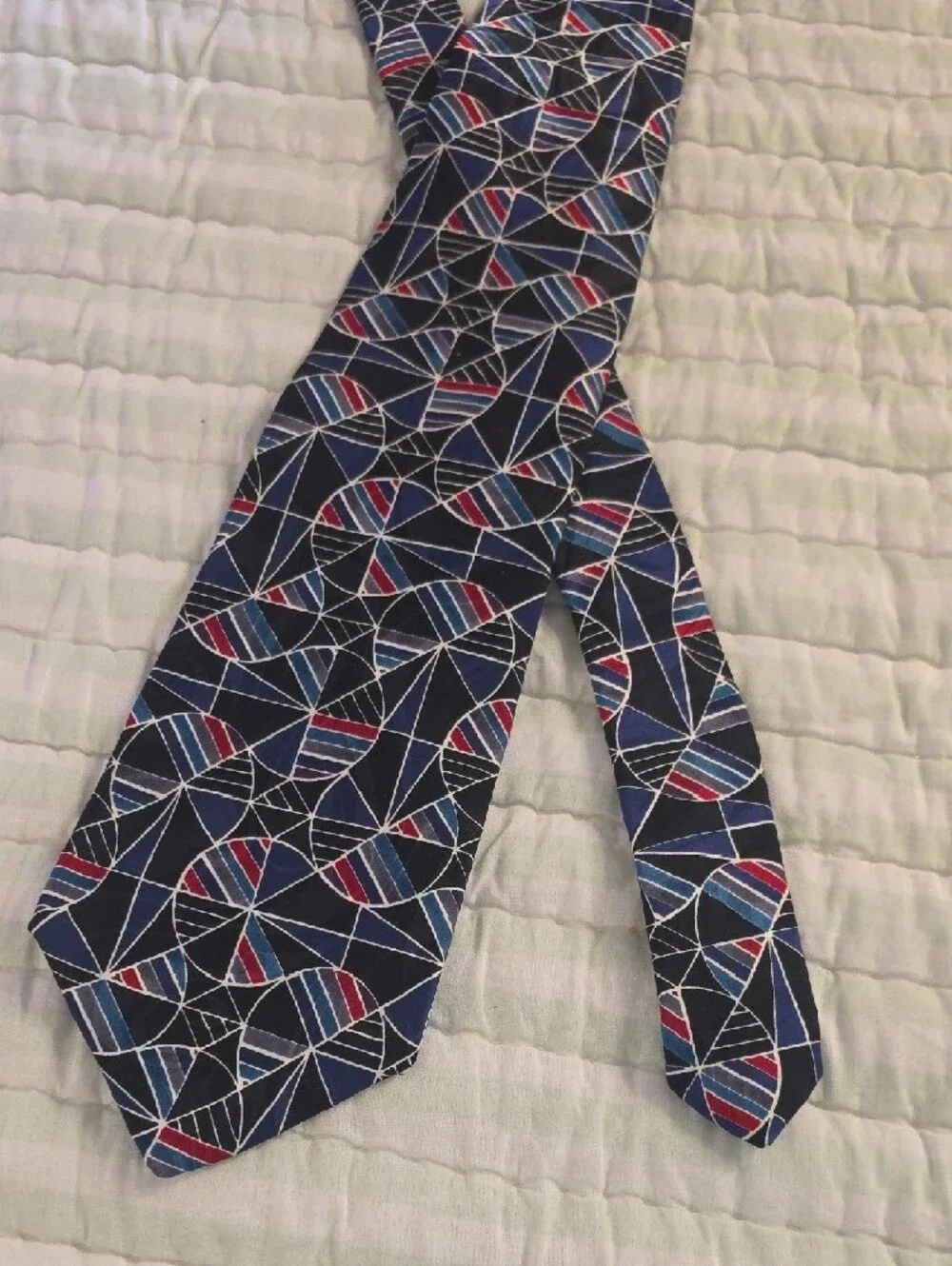 Valentino All Silk From Italy Hand Fashioned Geometric Tie with Red & White